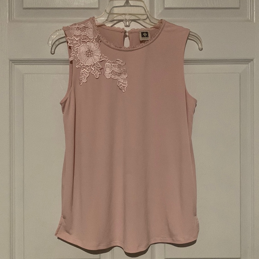 Anne Klein Blush Nylon Shell with Flower Appliqué